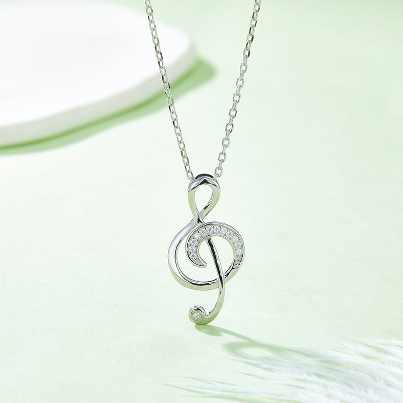 Music Note Moissanite Pendant Necklace - Treble Clef, DEF VVS, 925 Silver - Image 4