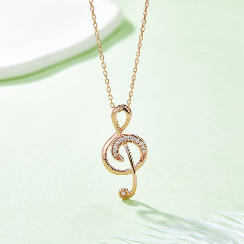 Music Note Moissanite Pendant Necklace - Treble Clef, DEF VVS, 925 Silver - Image 5