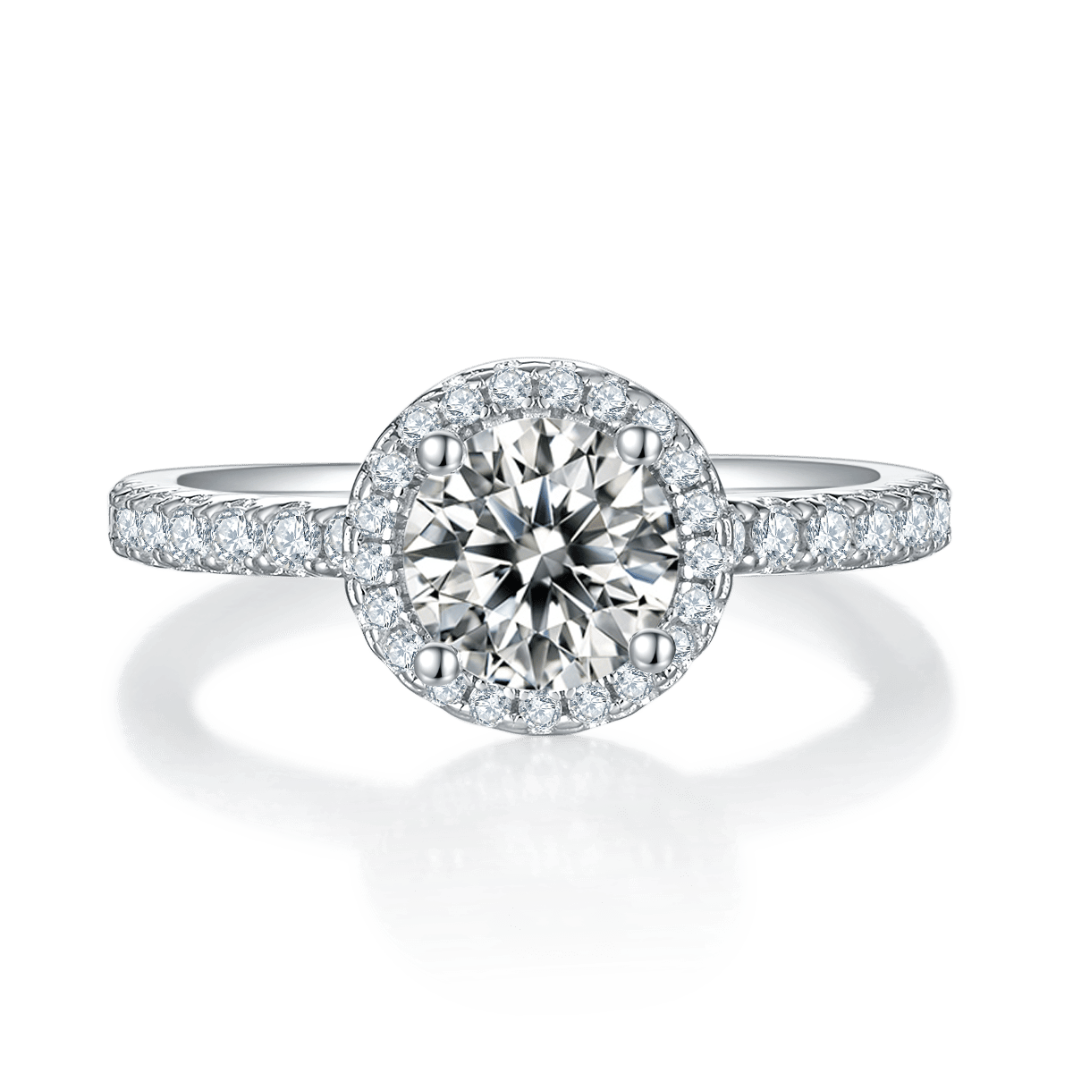 Luxury Round Pavé Halo Moissanite Ring - Image 2