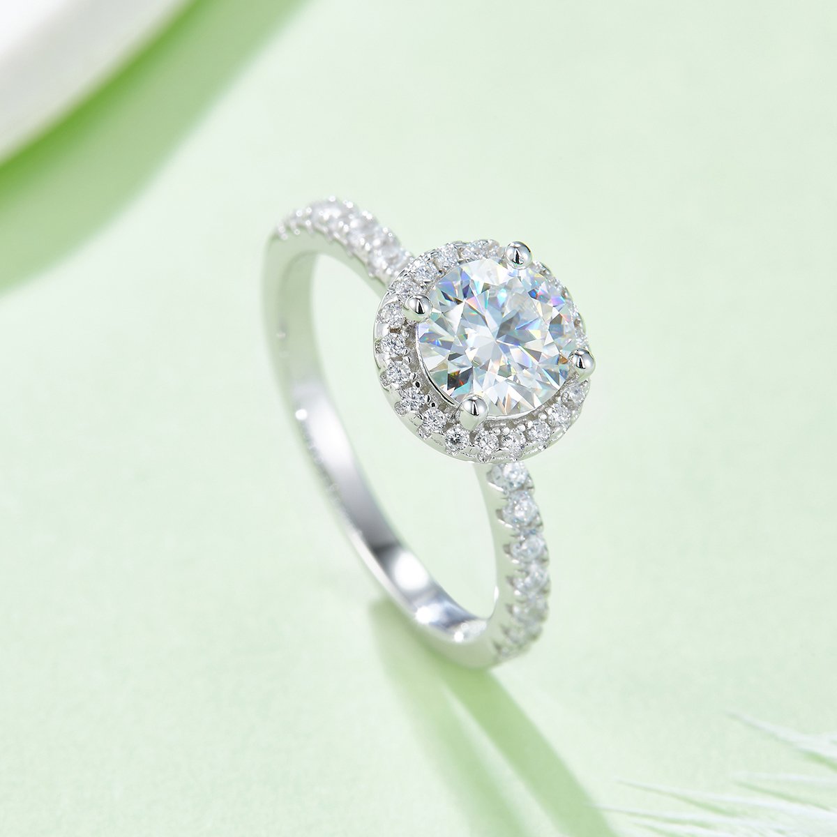 Luxury Round Pavé Halo Moissanite Ring - Image 5