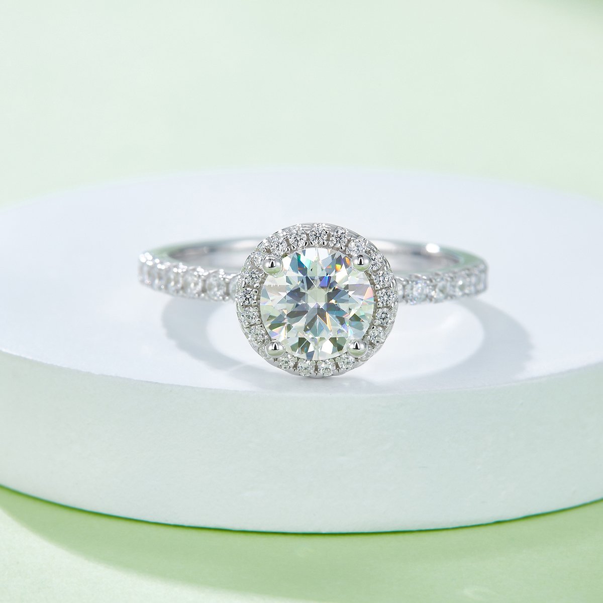 Luxury Round Pavé Halo Moissanite Ring - Image 7