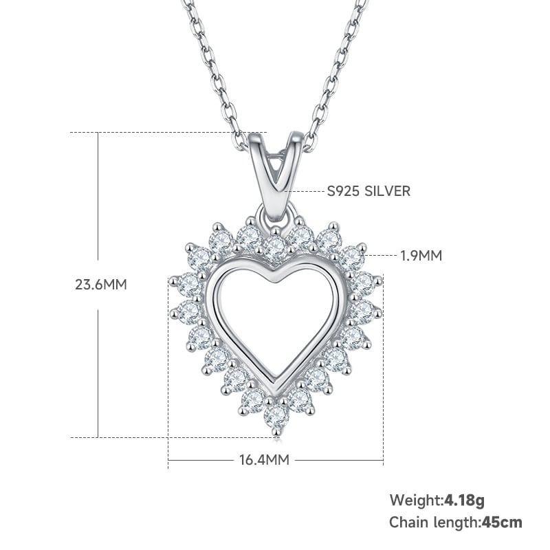 Open Heart Moissanite Necklace - 0.54ct DEW Halo Pendant, 3 Metals