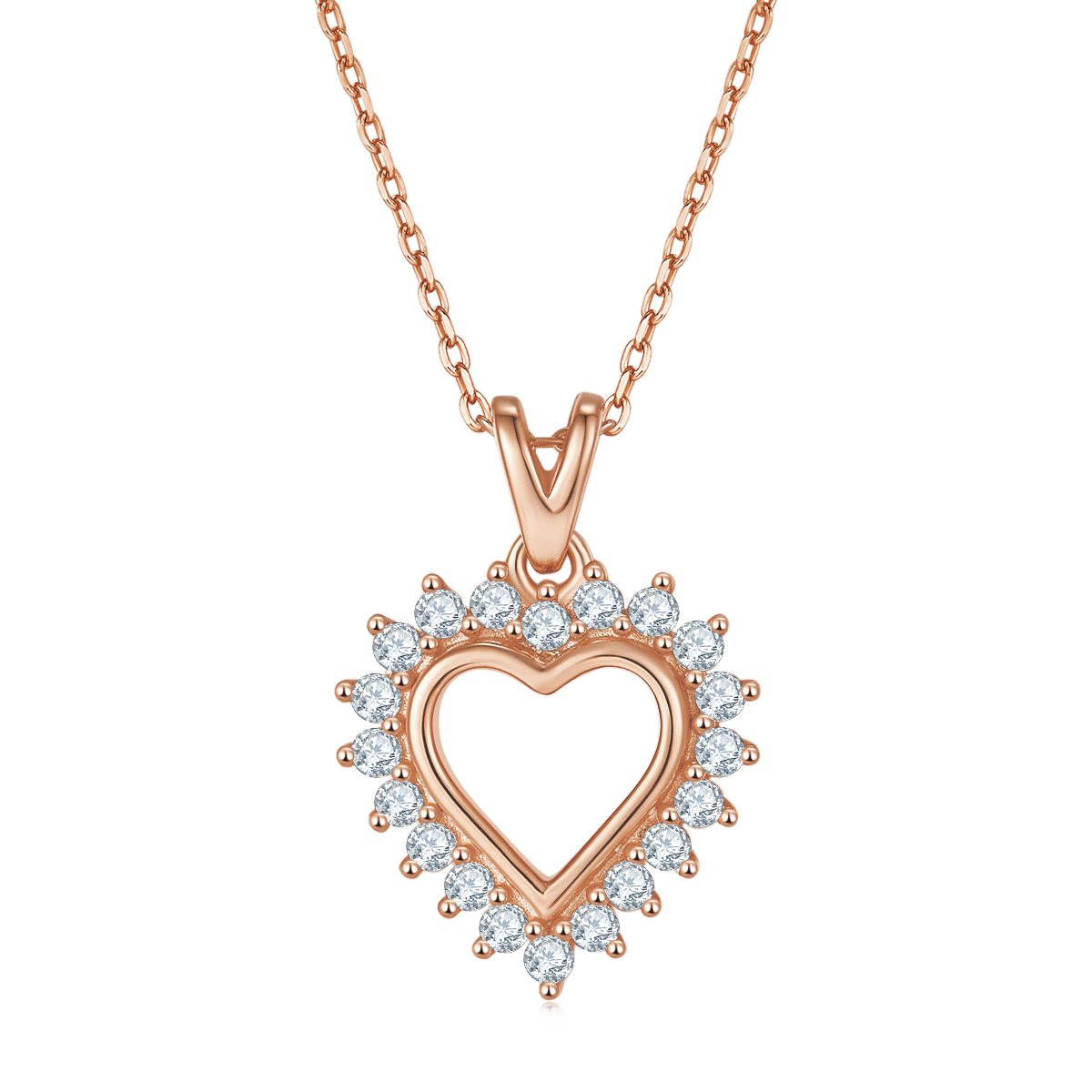 Open Heart Moissanite Necklace - 0.54ct DEW Halo Pendant, 3 Metals - Image 2