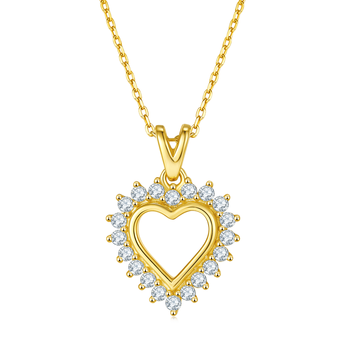 Open Heart Moissanite Necklace - 0.54ct DEW Halo Pendant, 3 Metals - Image 3