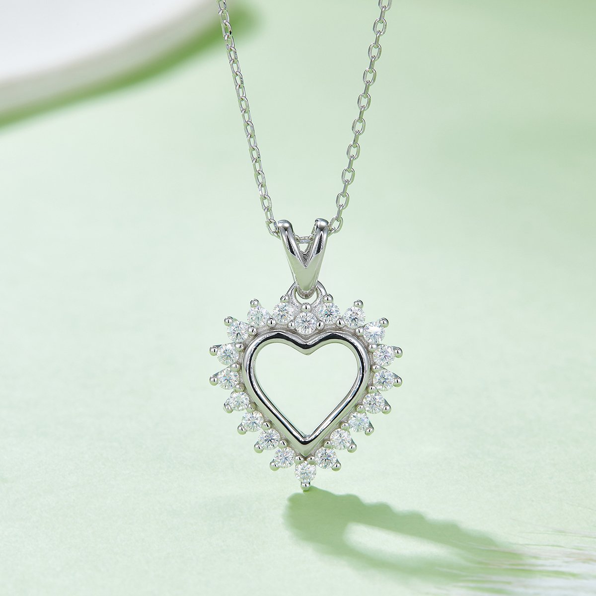 Open Heart Moissanite Necklace - 0.54ct DEW Halo Pendant, 3 Metals - Image 4