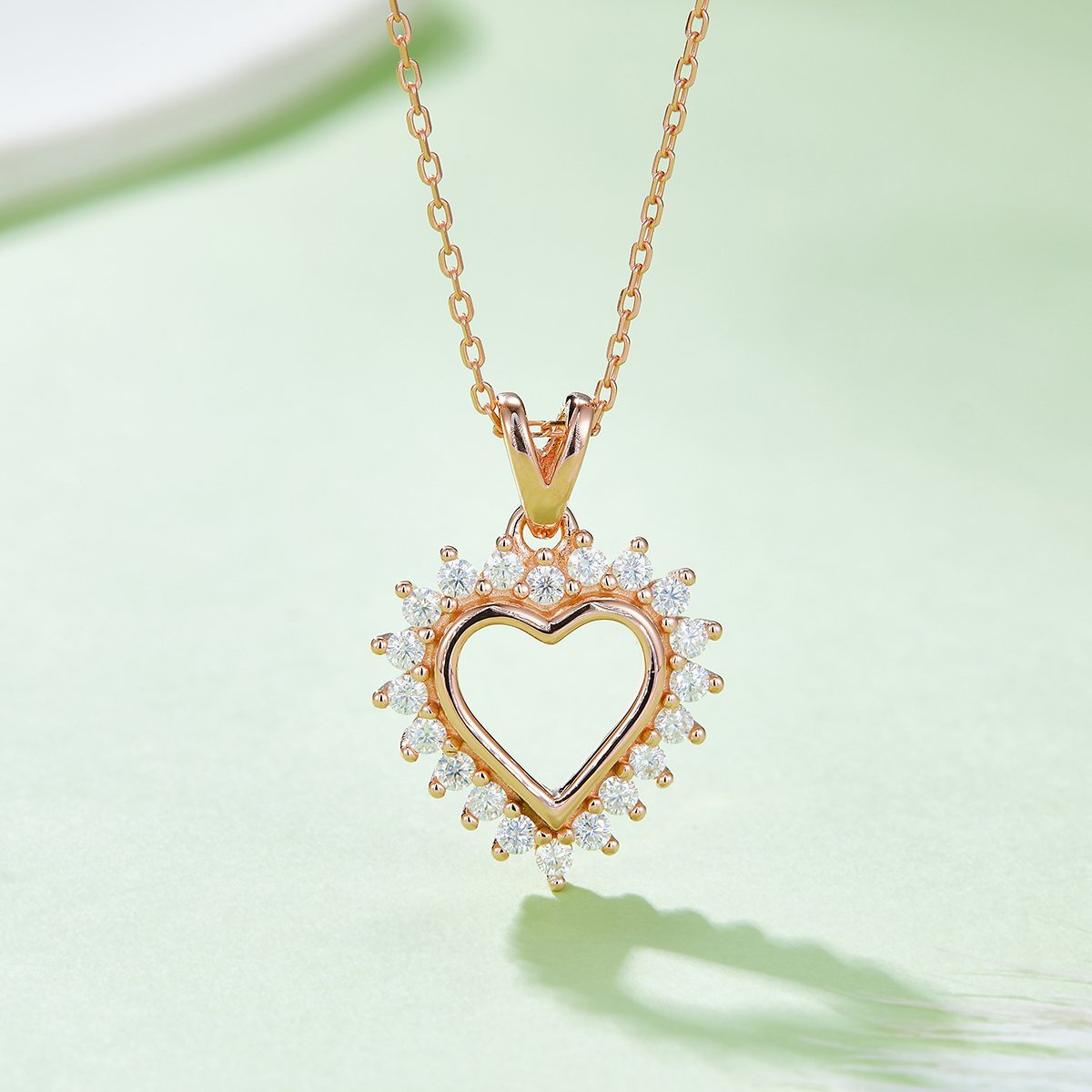 Open Heart Moissanite Necklace - 0.54ct DEW Halo Pendant, 3 Metals - Image 5