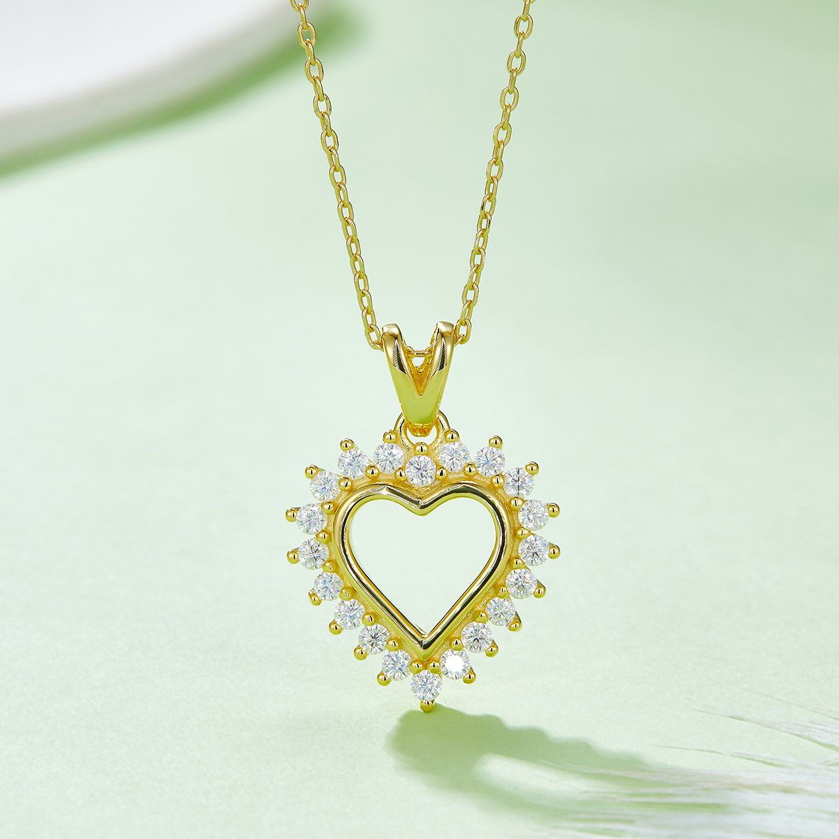 Open Heart Moissanite Necklace - 0.54ct DEW Halo Pendant, 3 Metals - Image 6