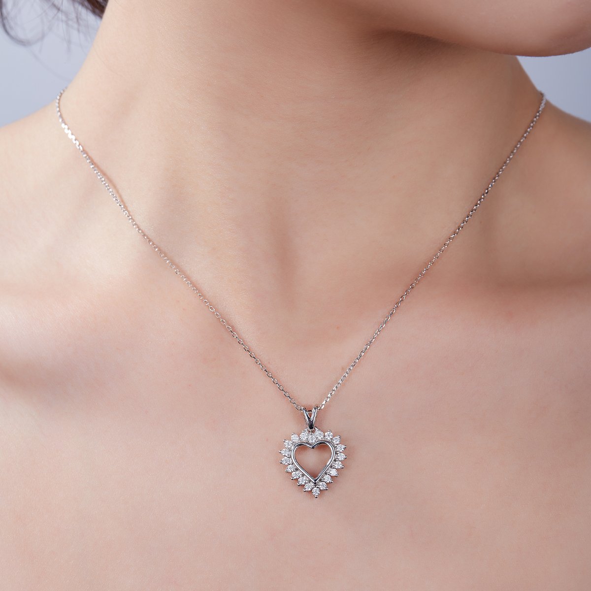Open Heart Moissanite Necklace - 0.54ct DEW Halo Pendant, 3 Metals - Image 8