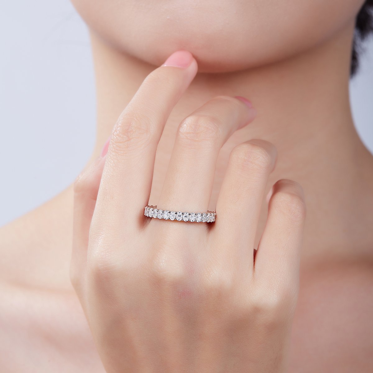 Oval-Cut Moissanite Full Eternity Band Ring | 3.4ctw 925 Silver - Image 8