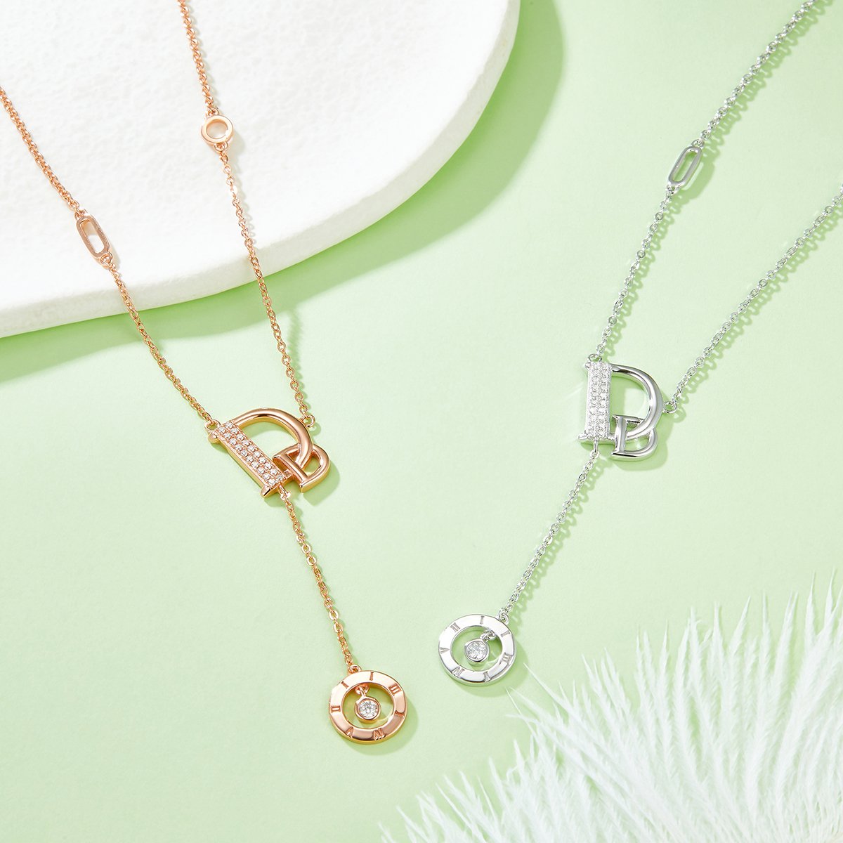 Initial D Lariat Moissanite Necklace with Roman Disc - Image 5