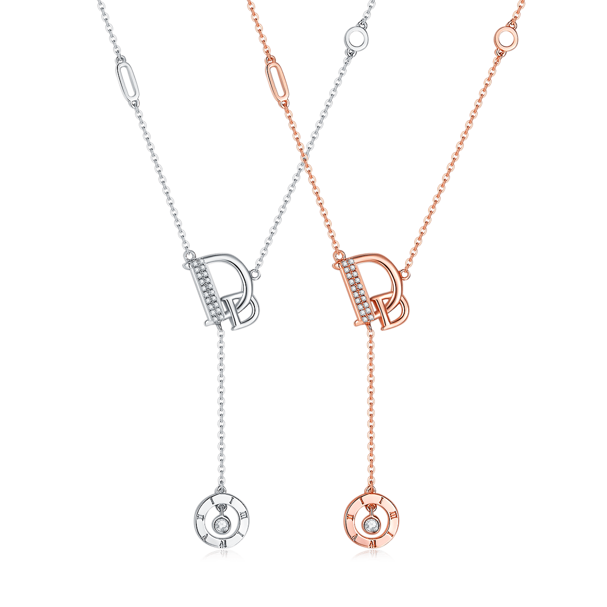 Initial D Lariat Moissanite Necklace with Roman Disc - Image 6