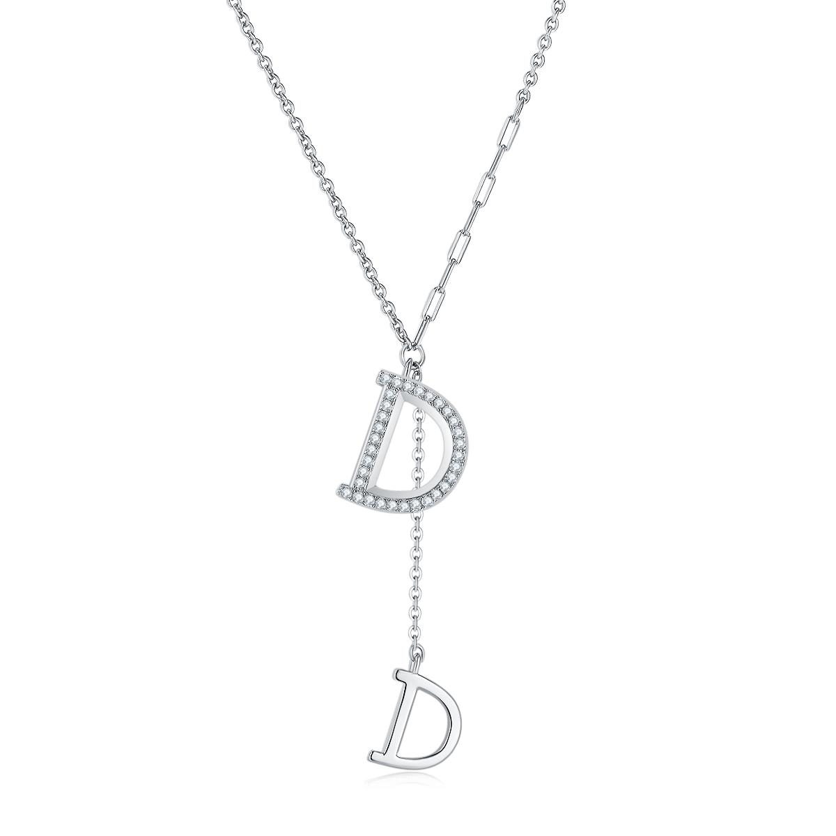 Double D Initial Pavé Moissanite Lariat Necklace | 925 Silver Y-Drop