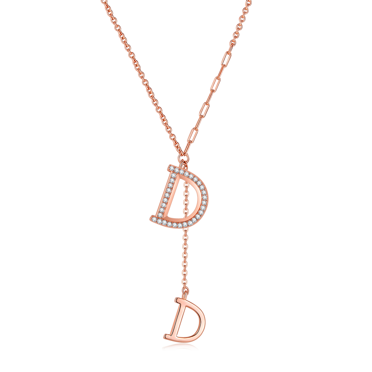 Double D Initial Pavé Moissanite Lariat Necklace | 925 Silver Y-Drop - Image 2