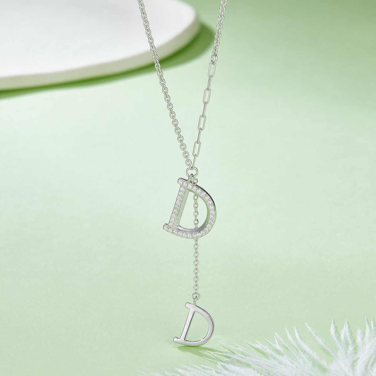 Double D Initial Pavé Moissanite Lariat Necklace | 925 Silver Y-Drop - Image 3