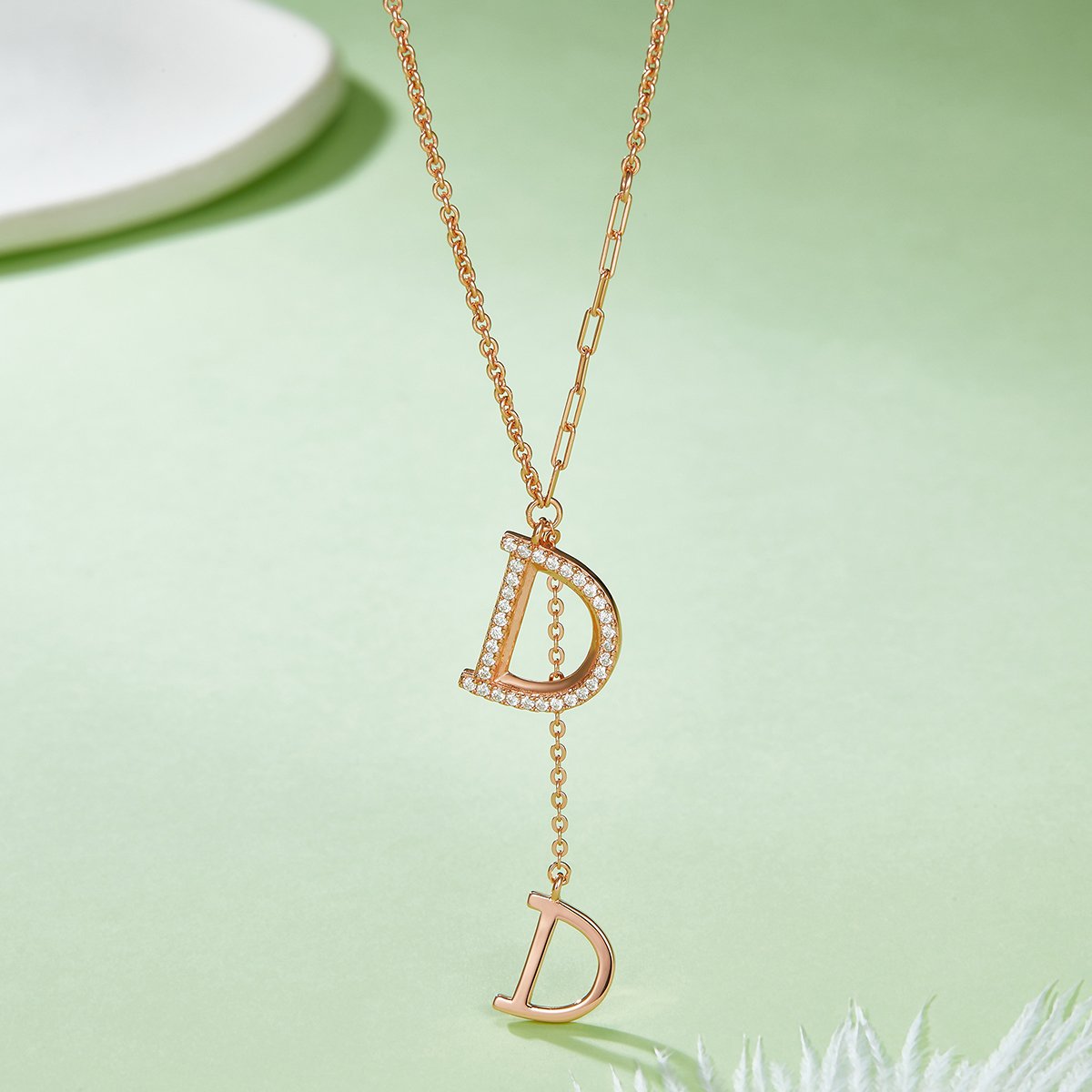 Double D Initial Pavé Moissanite Lariat Necklace | 925 Silver Y-Drop - Image 4