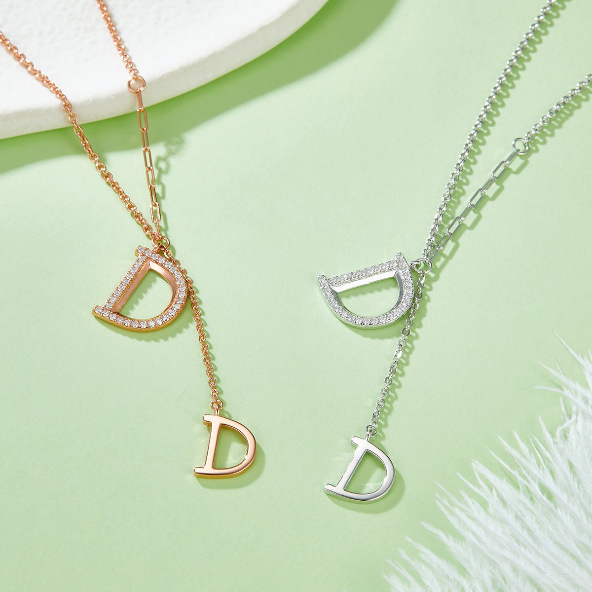 Double D Initial Pavé Moissanite Lariat Necklace | 925 Silver Y-Drop - Image 5