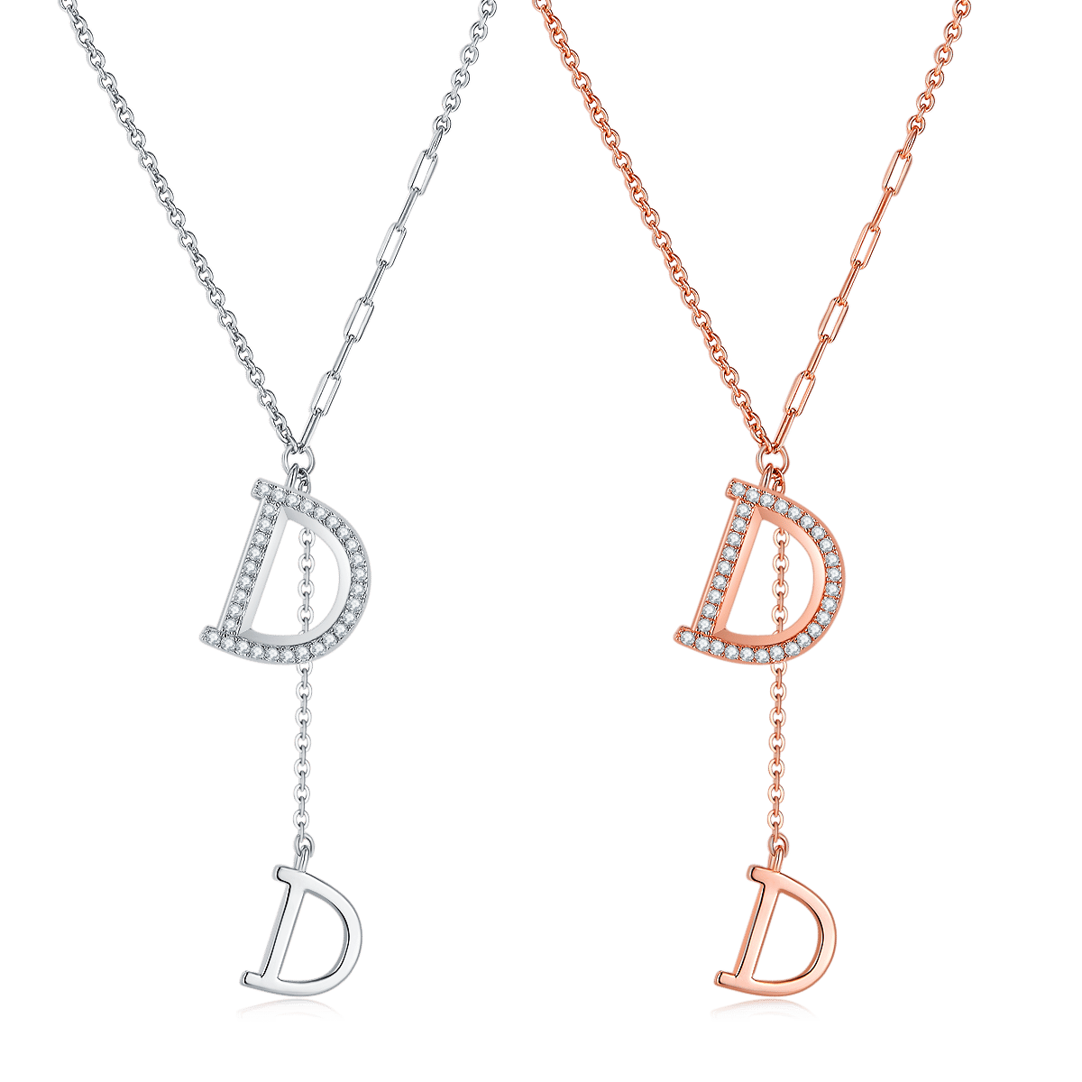 Double D Initial Pavé Moissanite Lariat Necklace | 925 Silver Y-Drop - Image 6