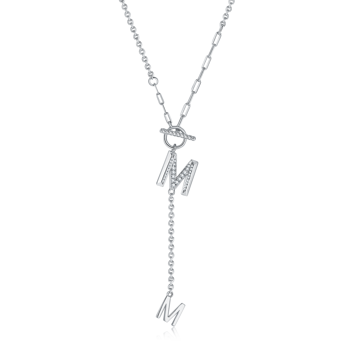 Moissanite Letter M Lariat Necklace
