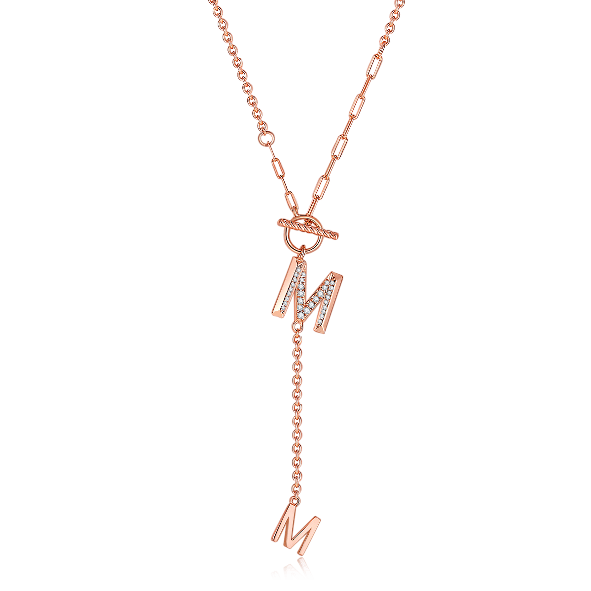Moissanite Letter M Lariat Necklace - Image 2