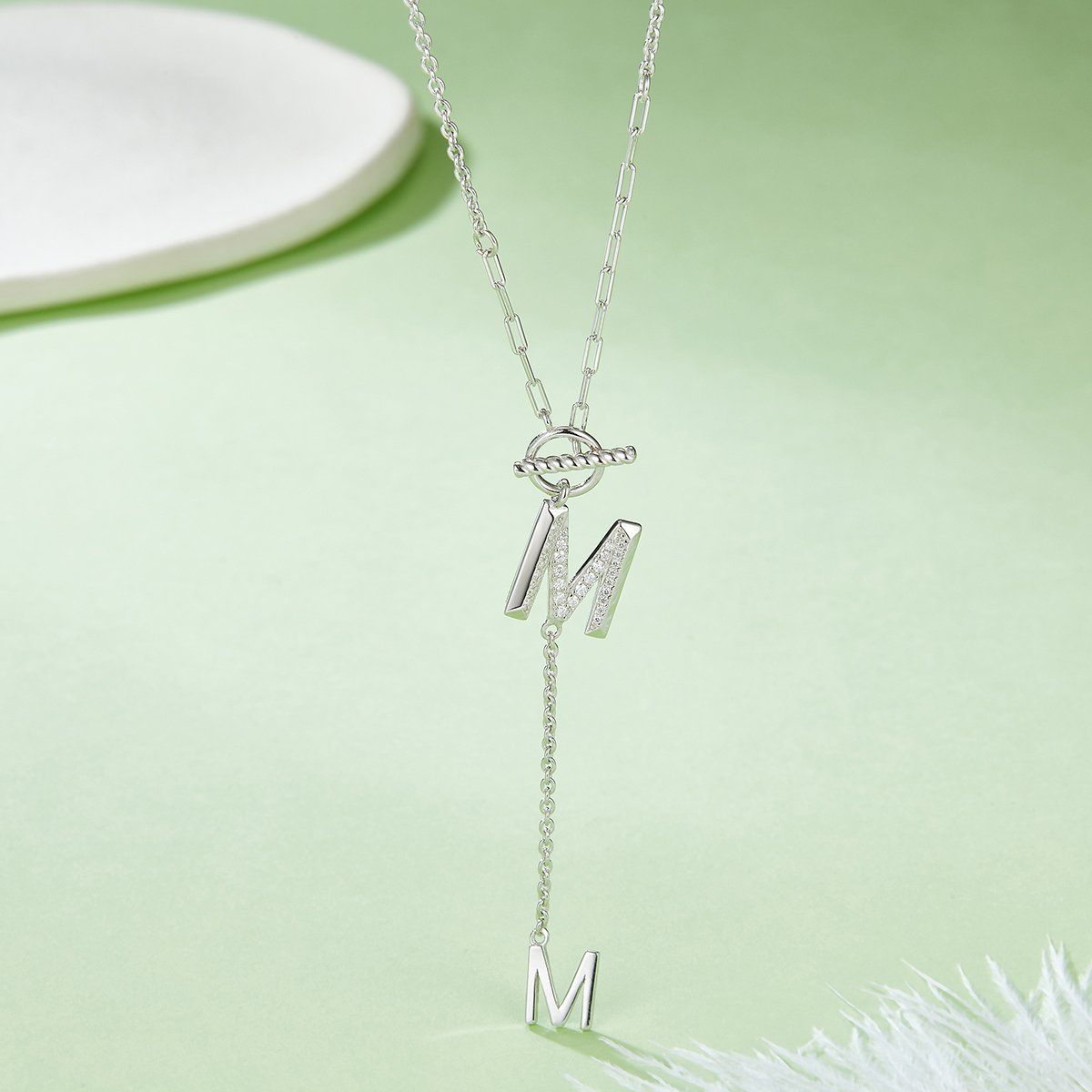 Moissanite Letter M Lariat Necklace - Image 3