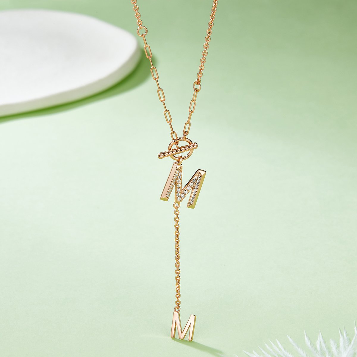 Moissanite Letter M Lariat Necklace - Image 4
