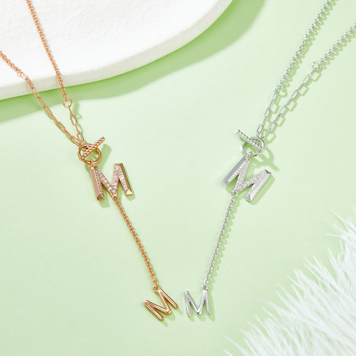 Moissanite Letter M Lariat Necklace - Image 5