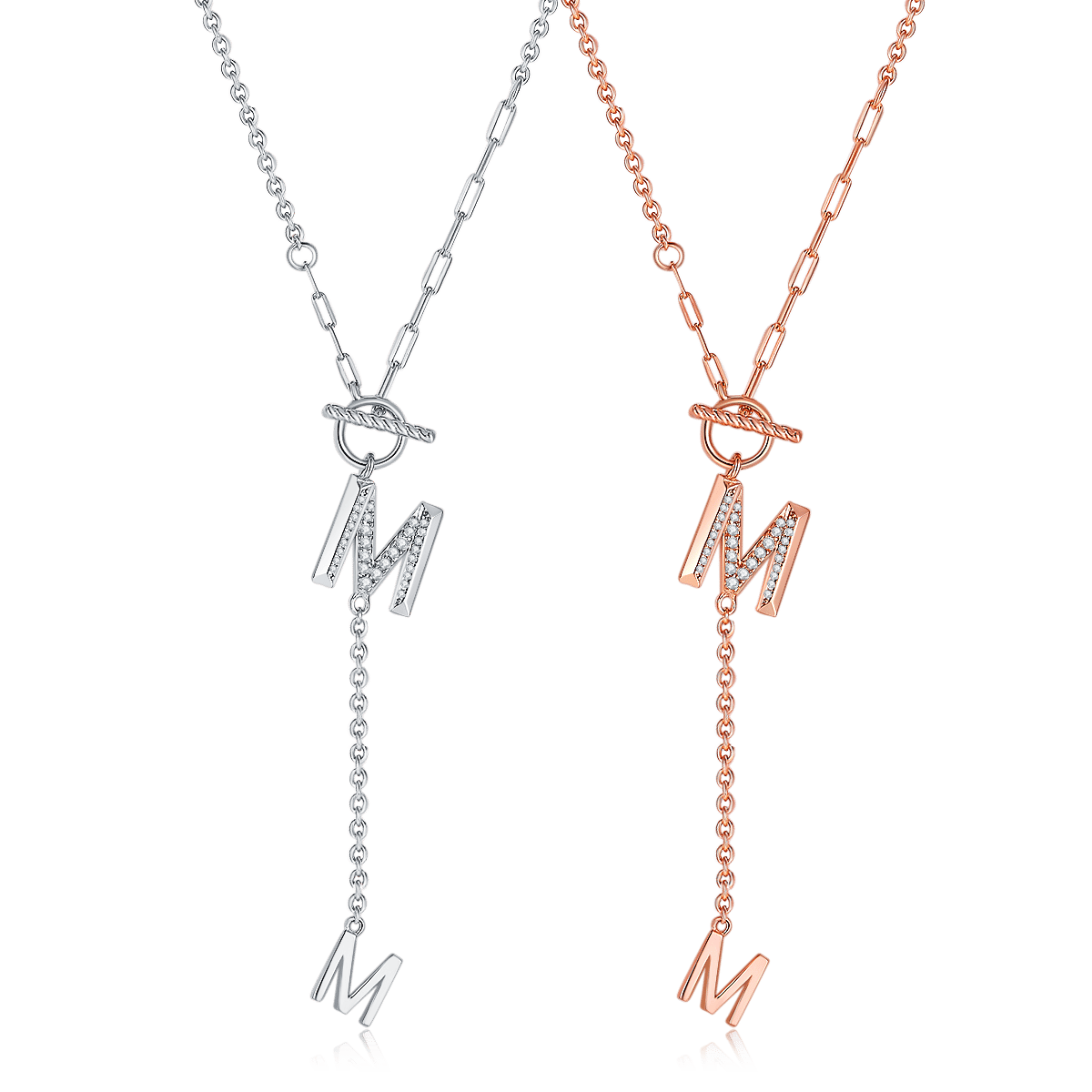 Moissanite Letter M Lariat Necklace - Image 6