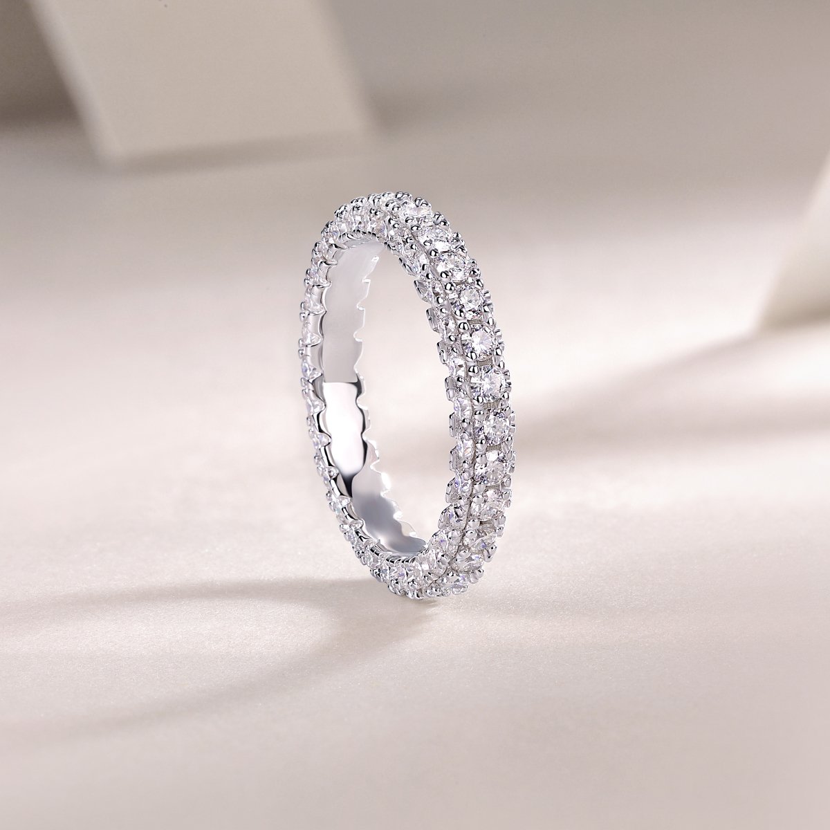 Three-Row Pave Moissanite Eternity Band | 2.1ct DEW Full Circle - Image 5