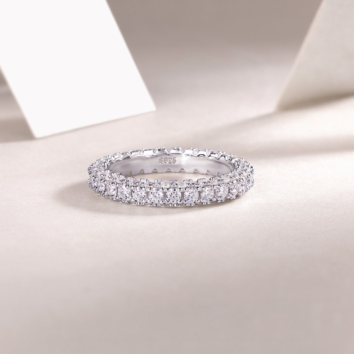 Three-Row Pave Moissanite Eternity Band | 2.1ct DEW Full Circle - Image 6