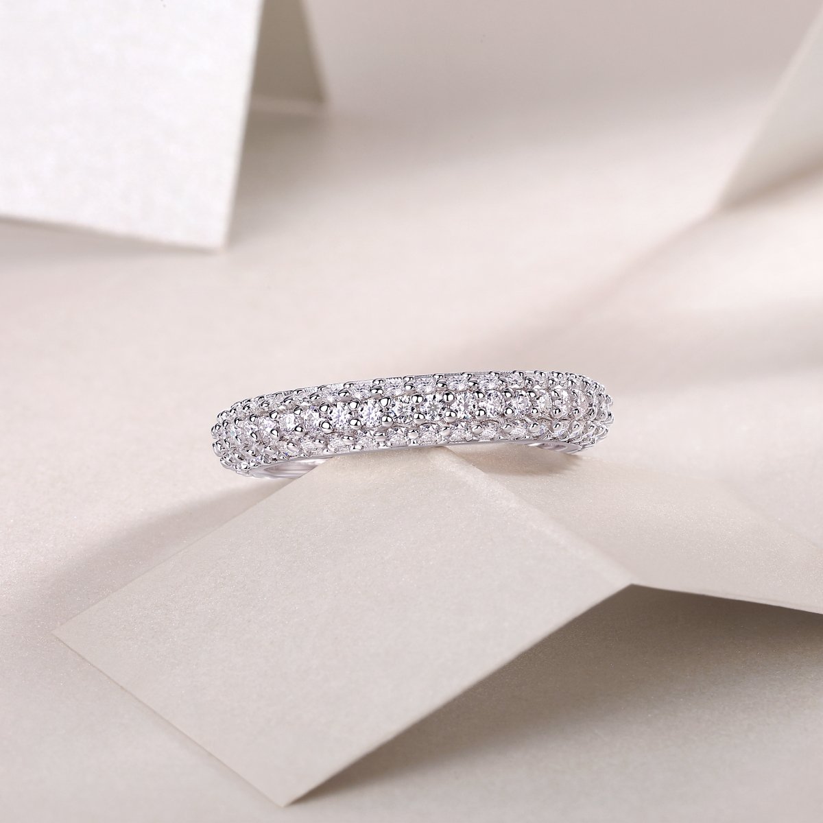 Domed Pavé Moissanite Eternity Band Ring | 18K White Gold over 925 Silver - Image 6