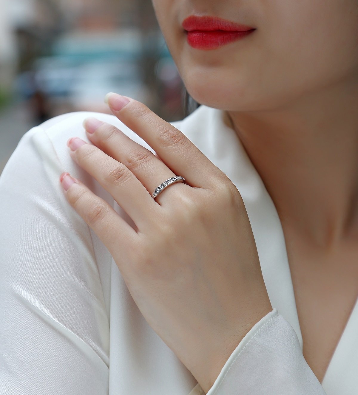 Moissanite Boxed-Station Half Eternity Band - Image 8
