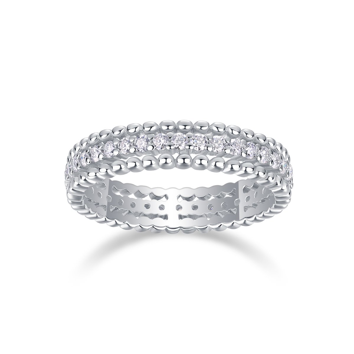 Beaded-Edge Channel Moissanite Eternity Band Ring | Milgrain 925 Silver - Image 2