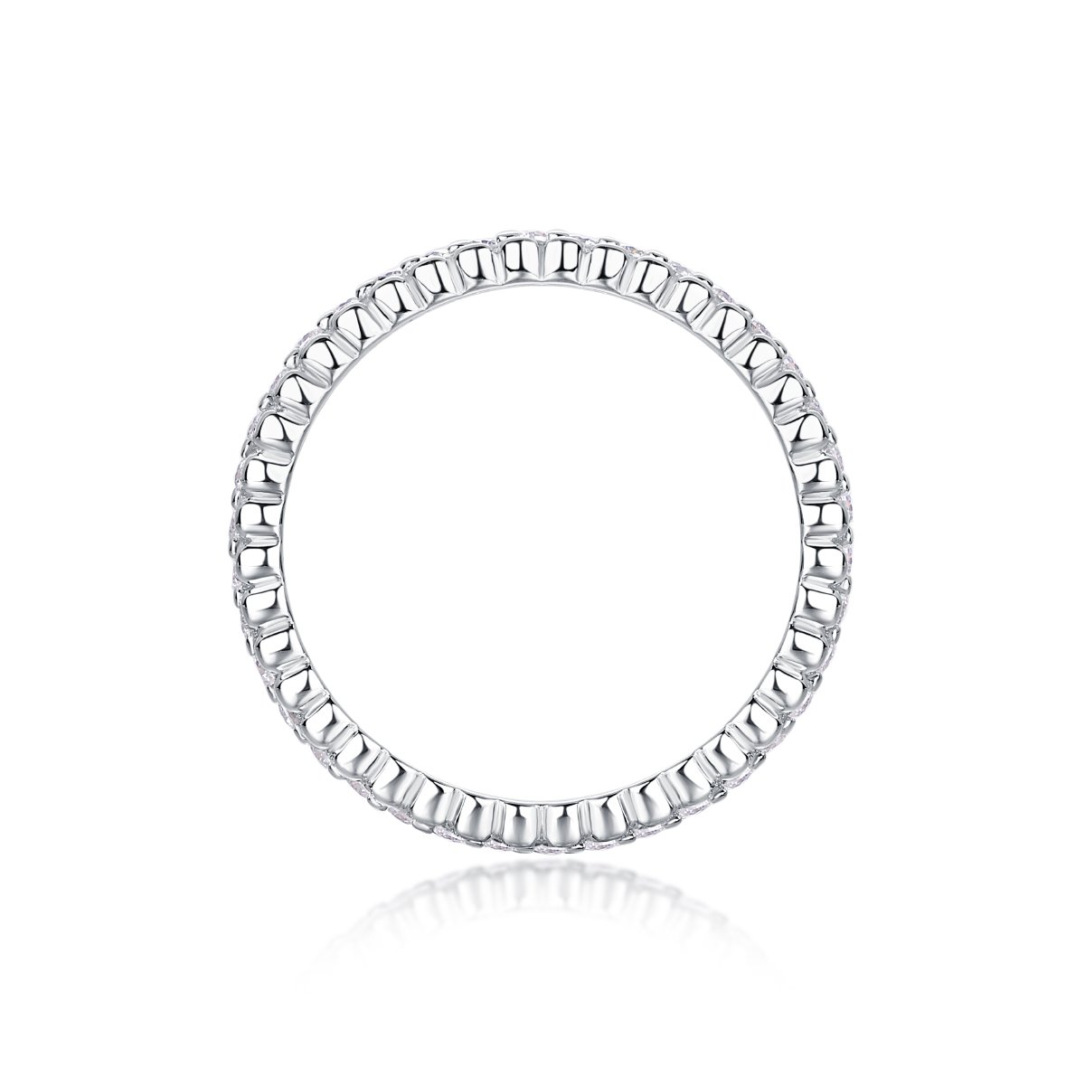 Beaded-Edge Channel Moissanite Eternity Band Ring | Milgrain 925 Silver - Image 3