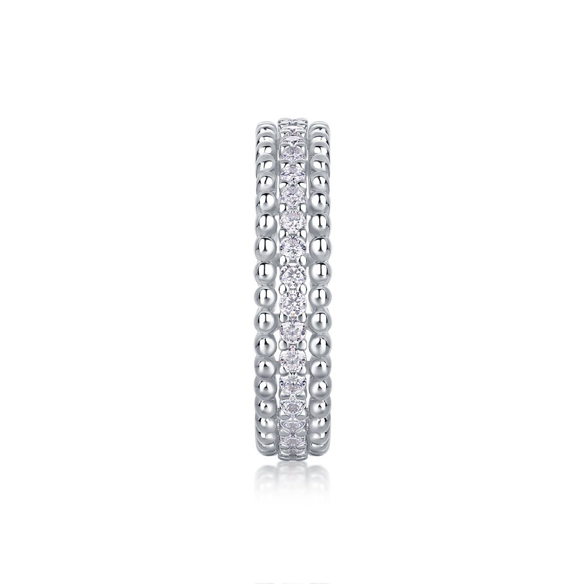 Beaded-Edge Channel Moissanite Eternity Band Ring | Milgrain 925 Silver - Image 4