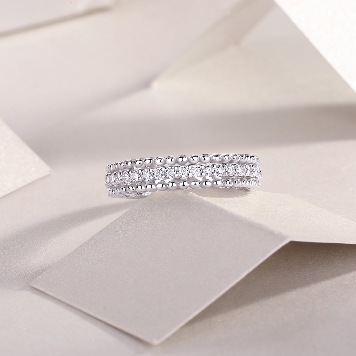 Beaded-Edge Channel Moissanite Eternity Band Ring | Milgrain 925 Silver - Image 5