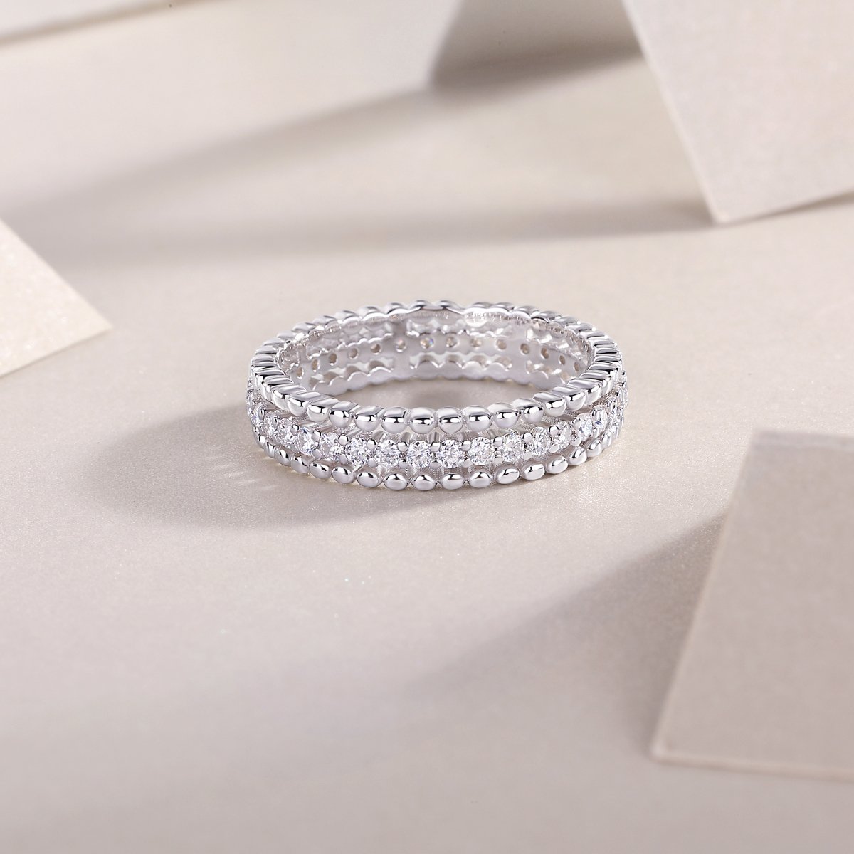 Beaded-Edge Channel Moissanite Eternity Band Ring | Milgrain 925 Silver - Image 6