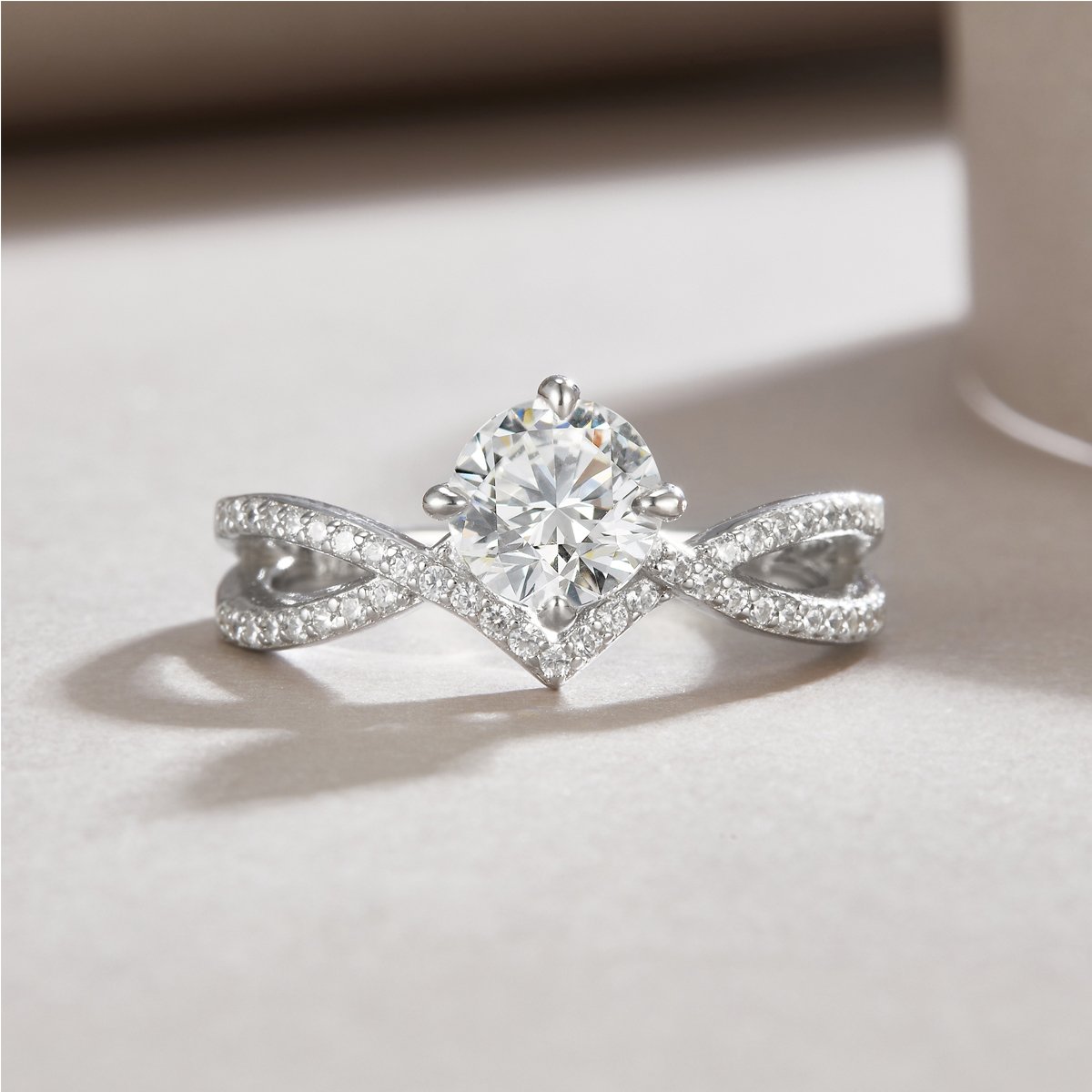Round Solitaire Bypass Moissanite Engagement Ring - Image 5