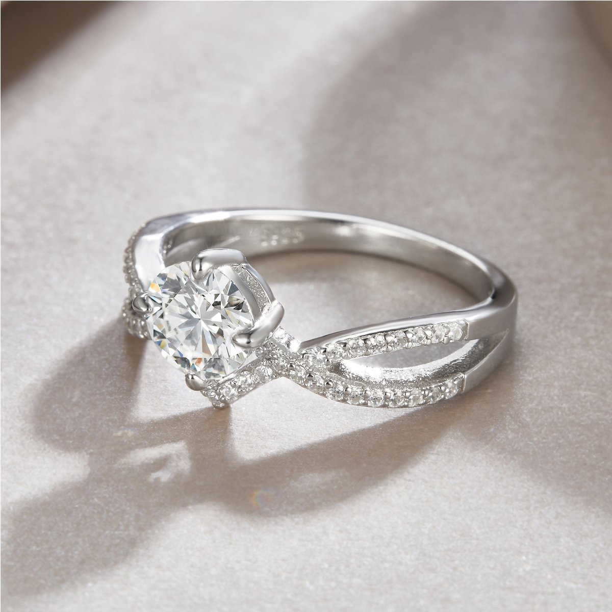 Round Solitaire Bypass Moissanite Engagement Ring - Image 6