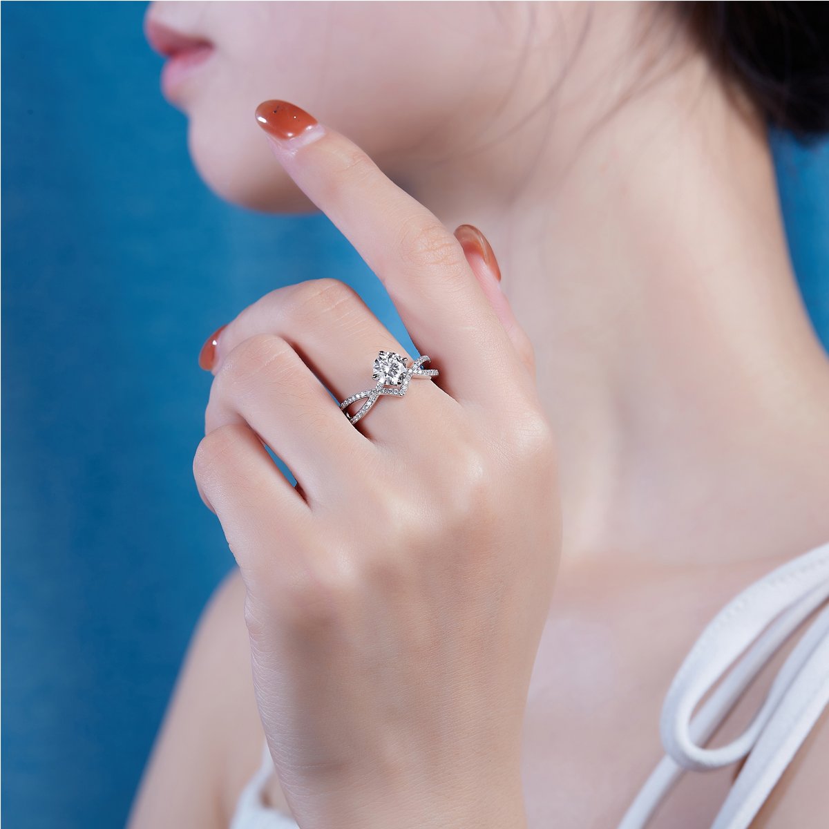 Round Solitaire Bypass Moissanite Engagement Ring - Image 8
