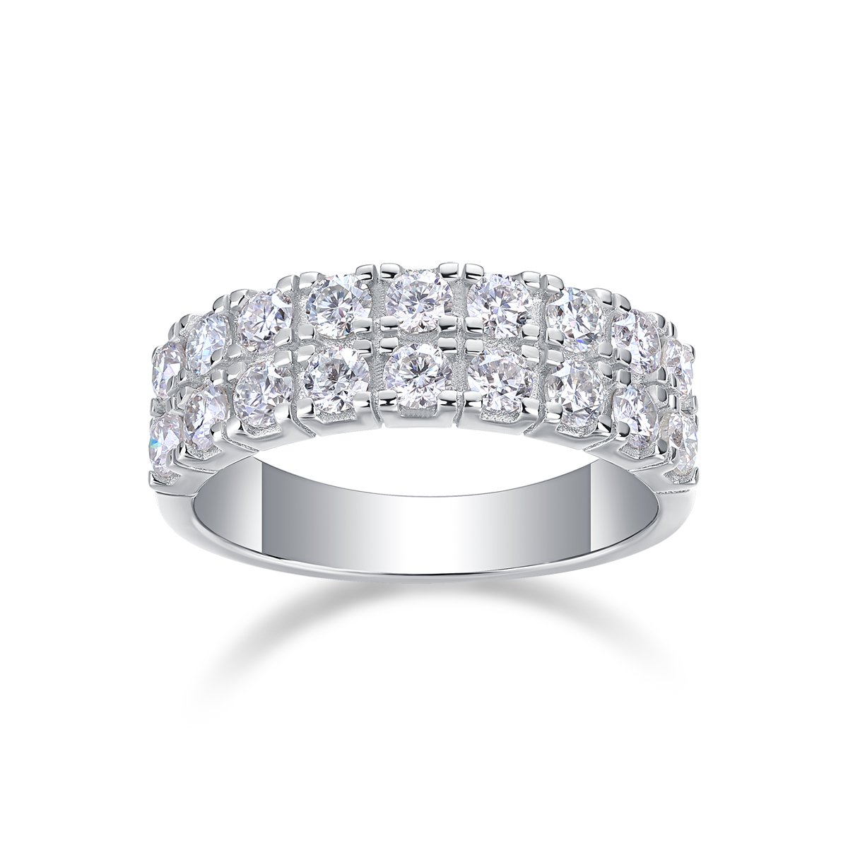 Round Moissanite Two-Row Band Ring – 1.08ct DEW White Gold