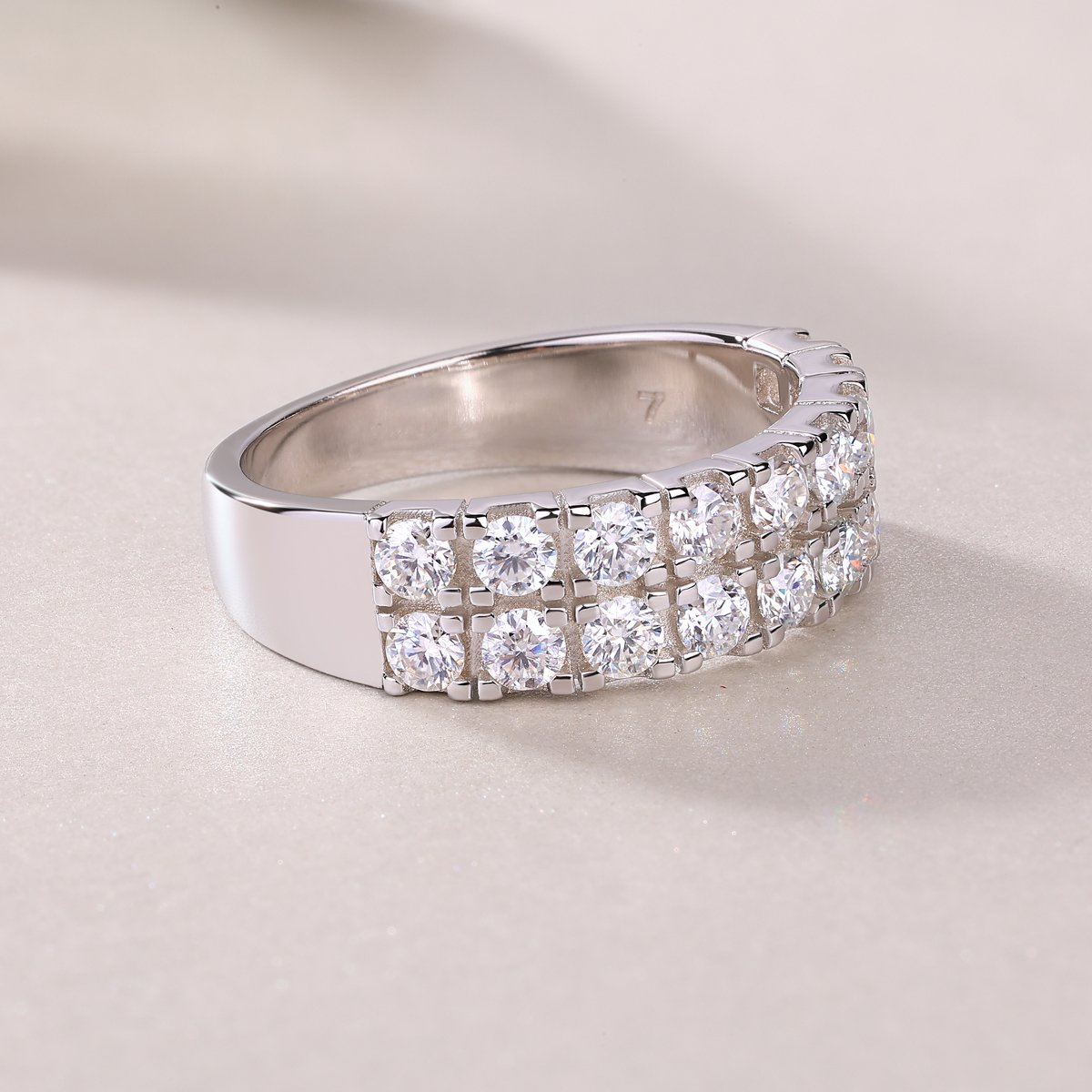 Round Moissanite Two-Row Band Ring – 1.08ct DEW White Gold - Image 6