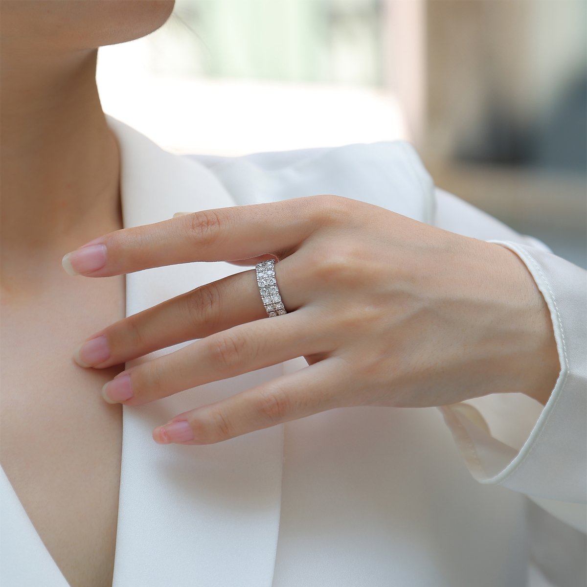 Round Moissanite Two-Row Band Ring – 1.08ct DEW White Gold - Image 8