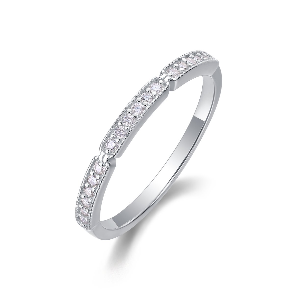 Moissanite Milgrain Segment Band Ring | Vintage Half-Eternity Stacker | 925 Silver