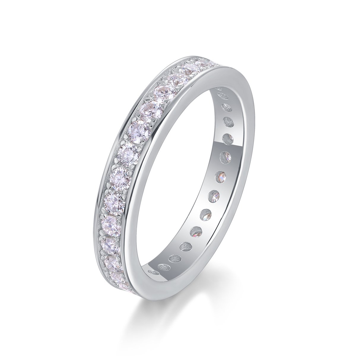Round Moissanite Pave Eternity Band Ring | 18K White Gold over 925 Silver