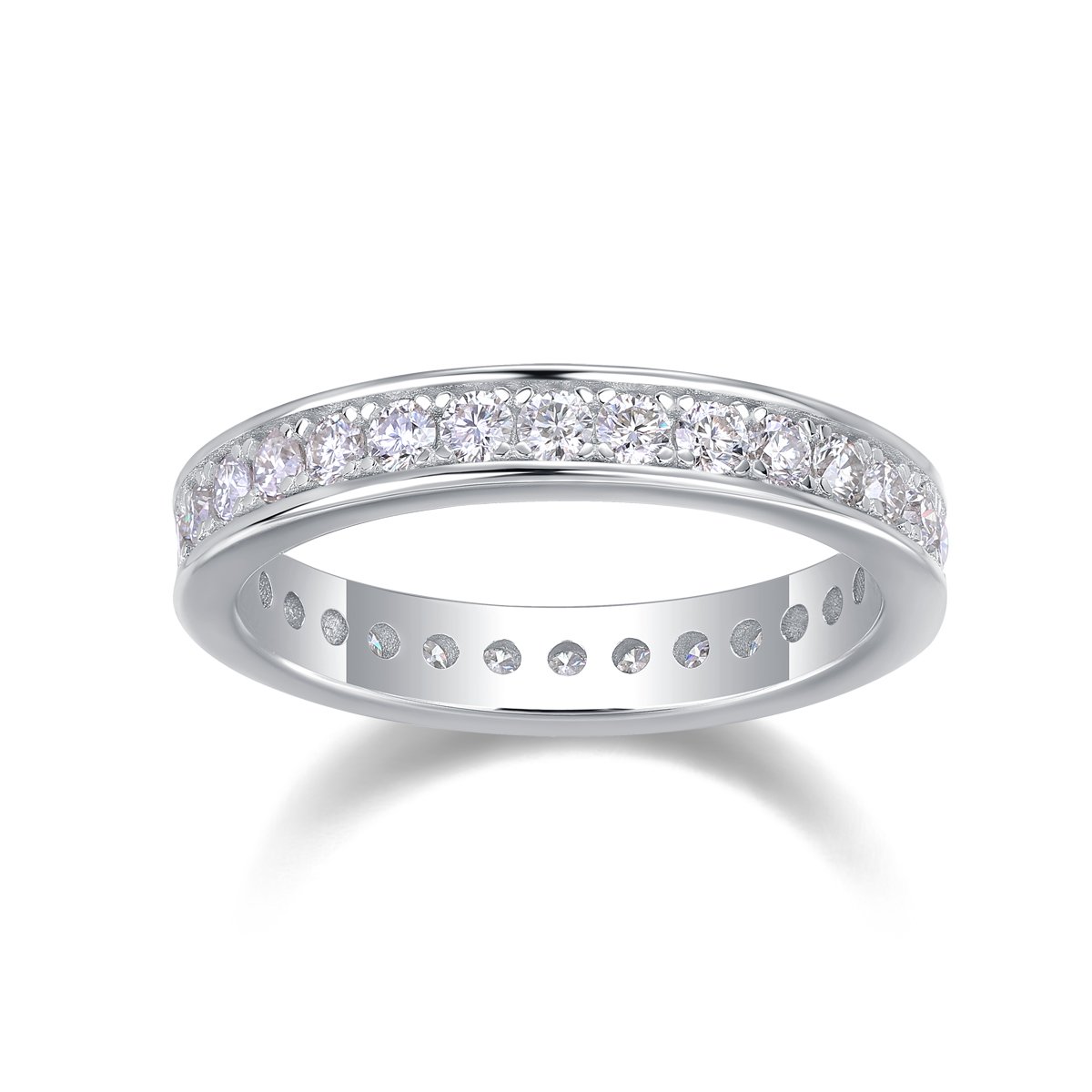 Round Moissanite Pave Eternity Band Ring | 18K White Gold over 925 Silver - Image 2