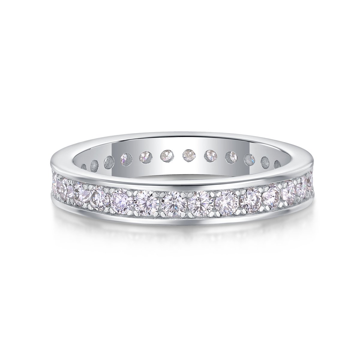 Round Moissanite Pave Eternity Band Ring | 18K White Gold over 925 Silver - Image 4