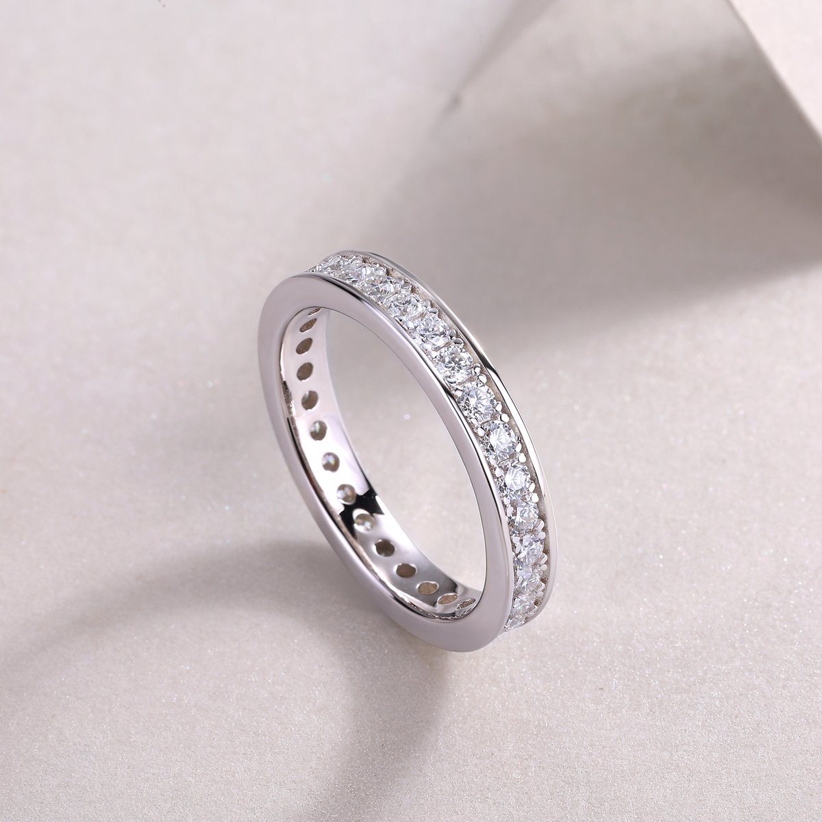 Round Moissanite Pave Eternity Band Ring | 18K White Gold over 925 Silver - Image 5