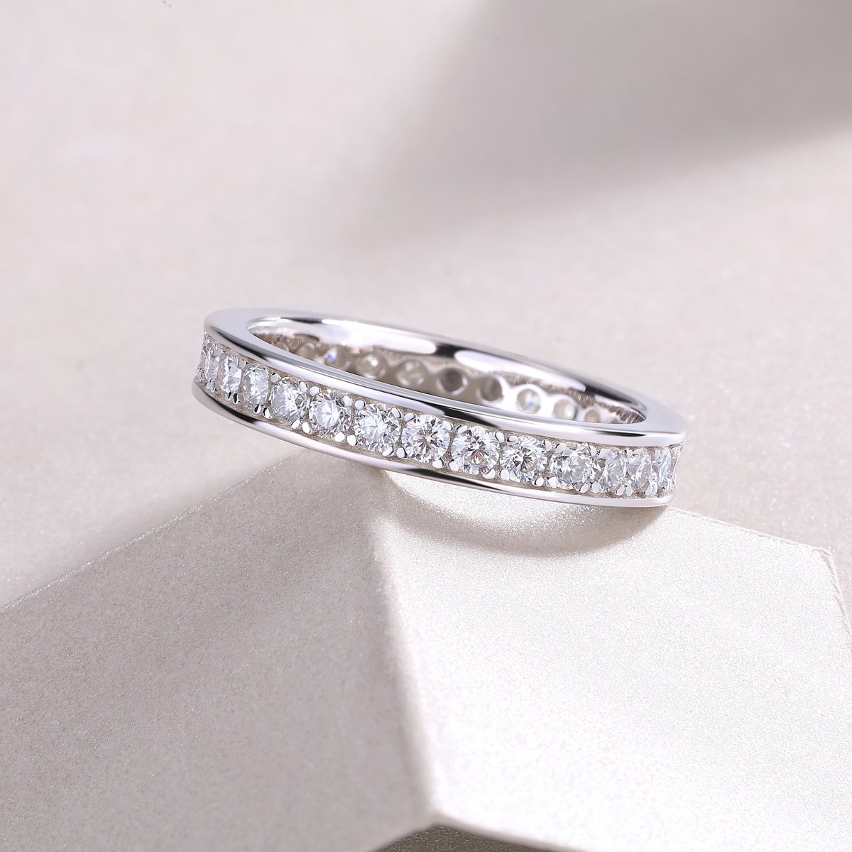Round Moissanite Pave Eternity Band Ring | 18K White Gold over 925 Silver - Image 6