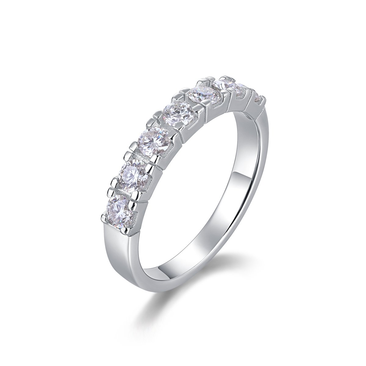 Lucky Seven-Stone Round Moissanite Band Ring | DEF VVS 18K White Gold