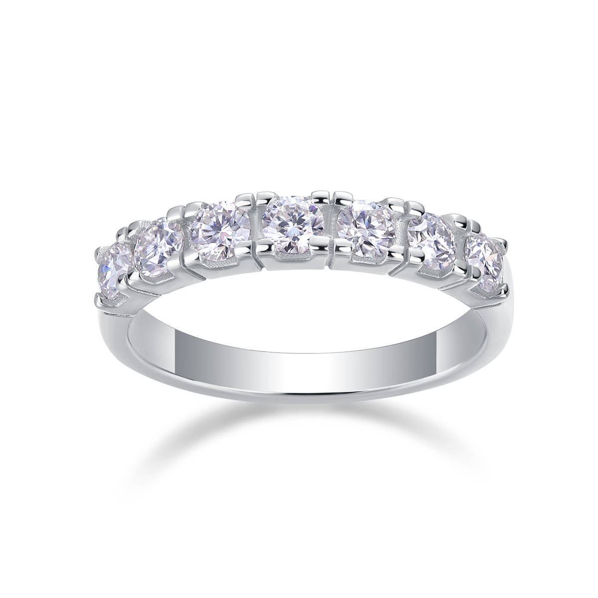 Lucky Seven-Stone Round Moissanite Band Ring | DEF VVS 18K White Gold - Image 3